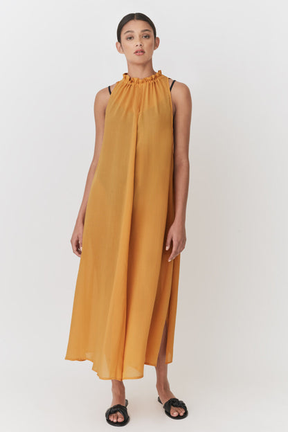 Gathered-Neck Maxi Cover Up