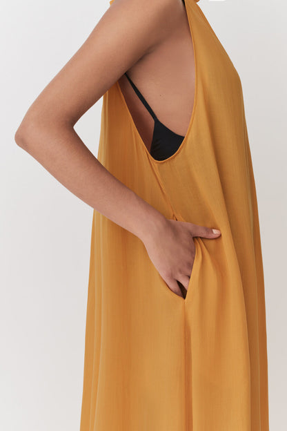 Gathered-Neck Maxi Cover Up