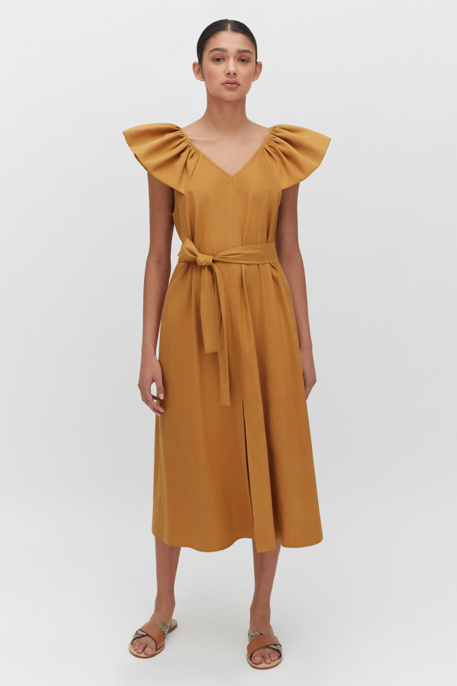 Linen Flutter Sleeve Dress