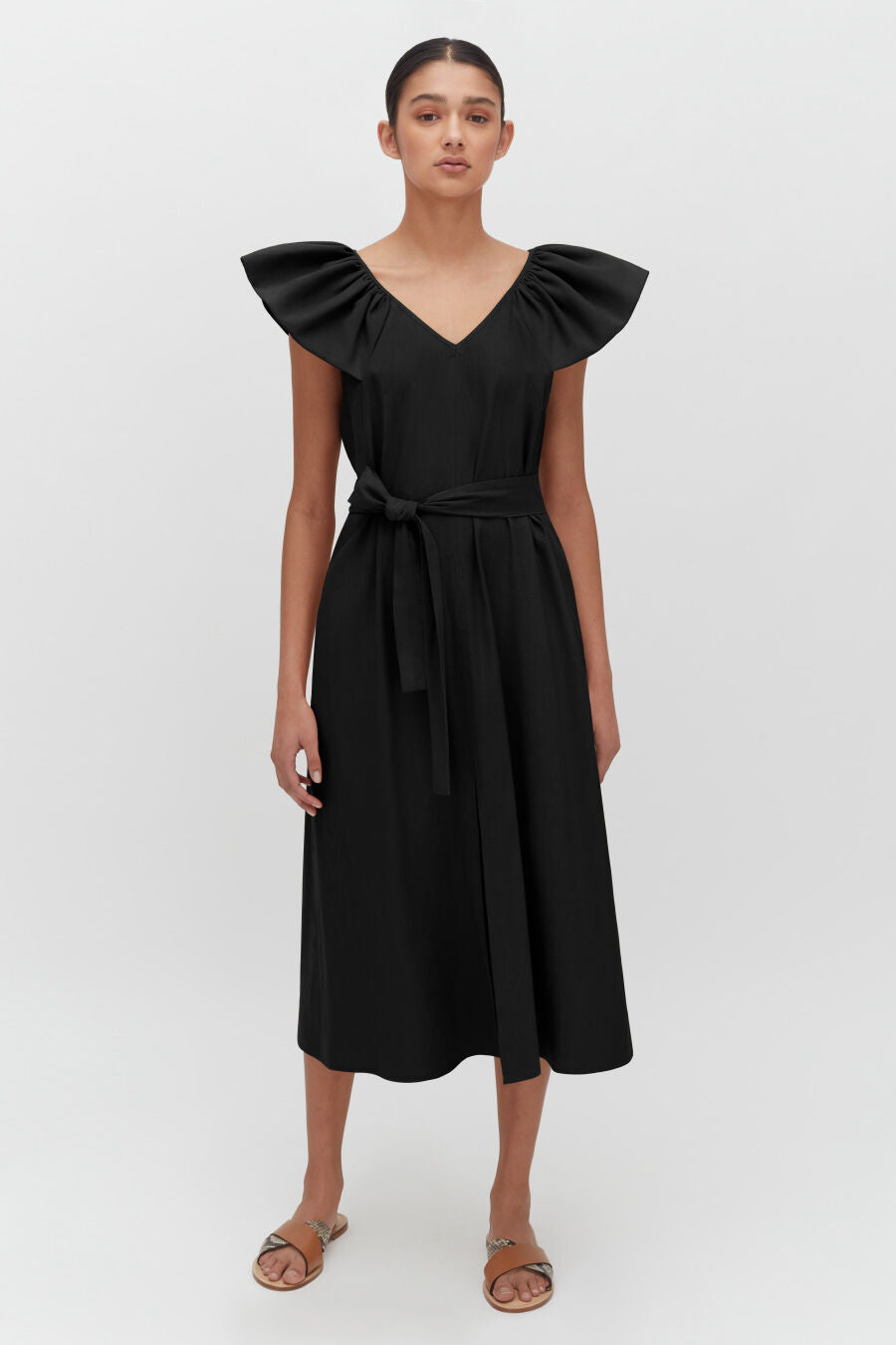 Linen Flutter Sleeve Dress