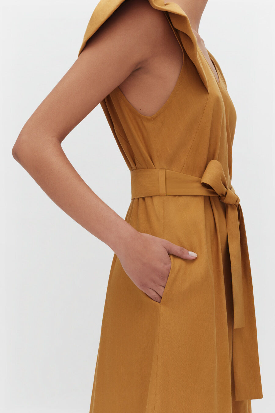 Linen Flutter Sleeve Dress