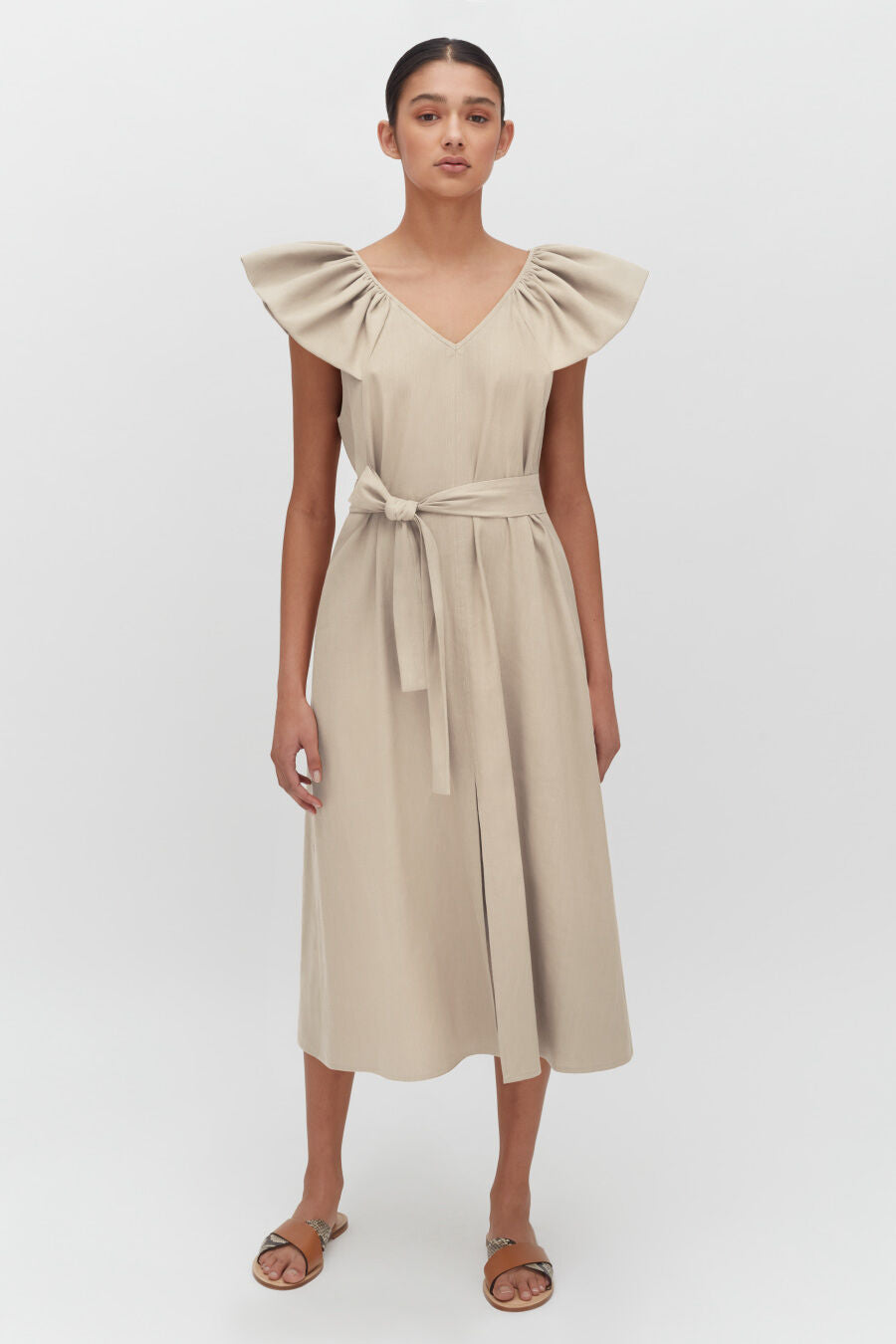 Linen Flutter Sleeve Dress