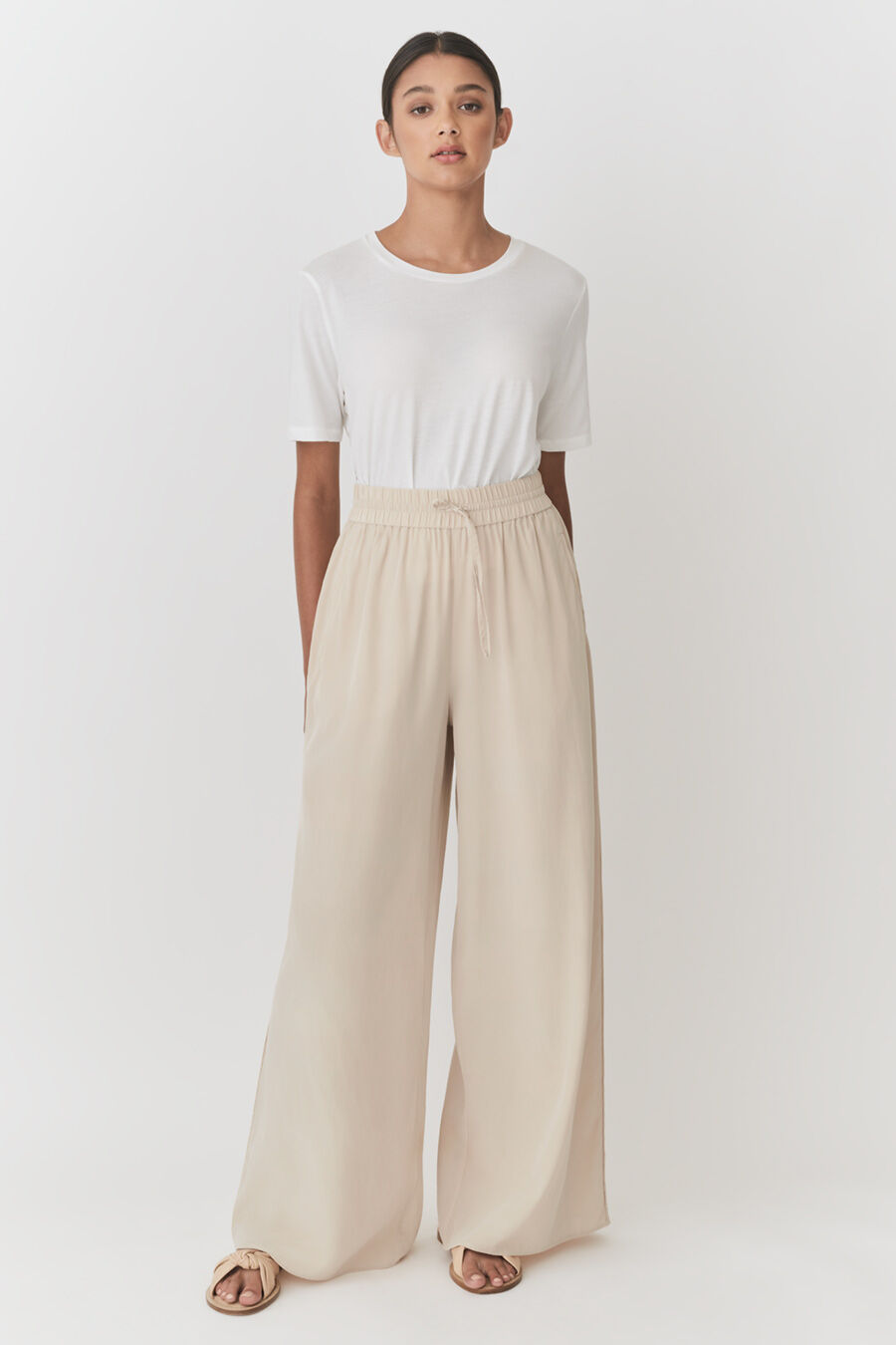 Washable Silk Wide Leg Drawstring Pant