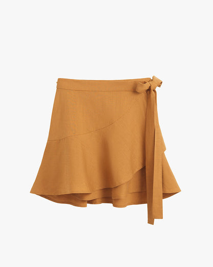 Linen Wrap Mini Skirt