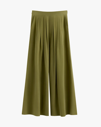 Washable Silk Cropped Pleated Pant