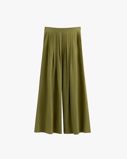 Washable Silk Cropped Pleated Pant