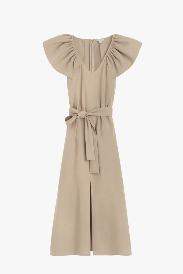 Linen Flutter Sleeve Dress