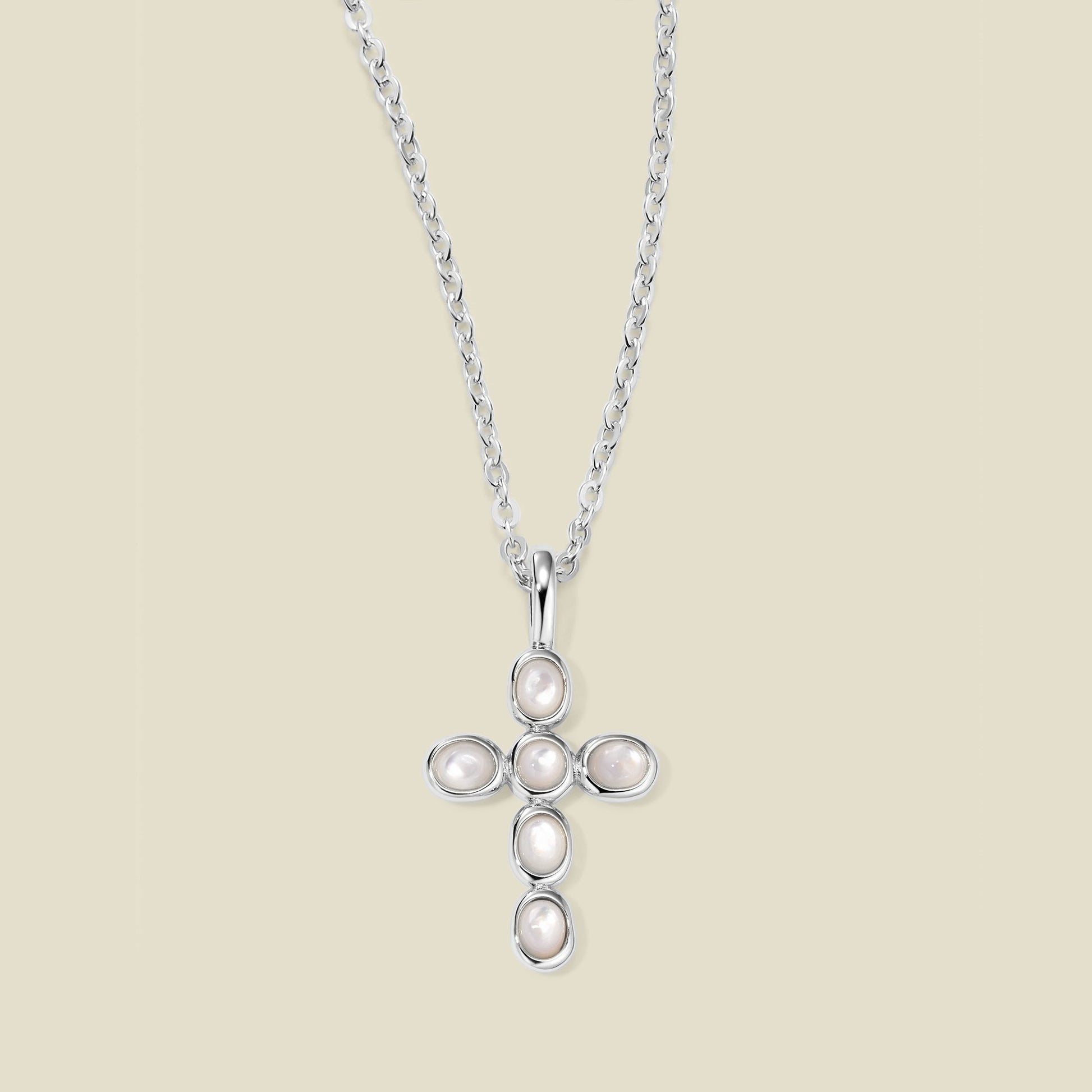 Mother of Pearl Cross Charm Necklace