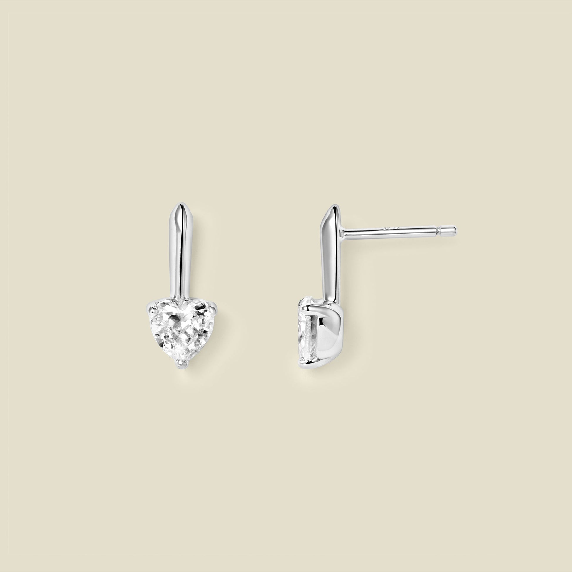 CZ Heart Drop Stud Earrings