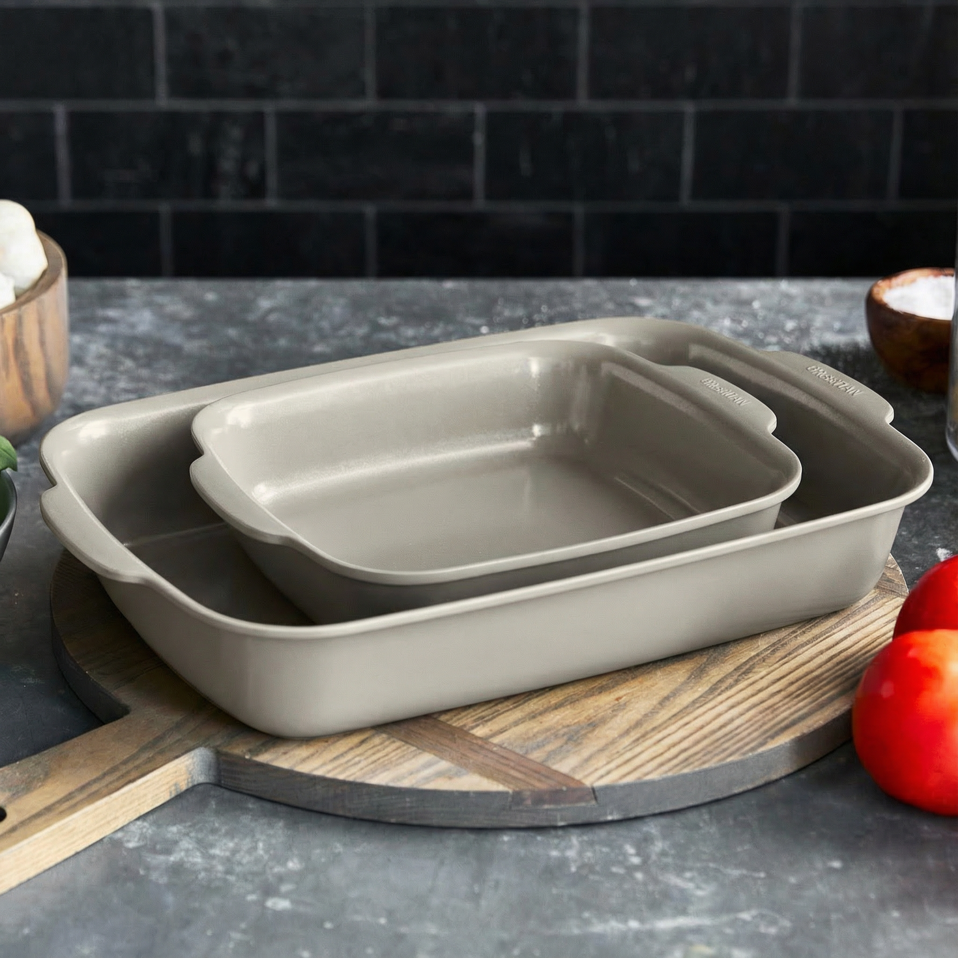 Premiere Ovenware Ceramic Nonstick 2-Piece Cake Pan Set | Taupe