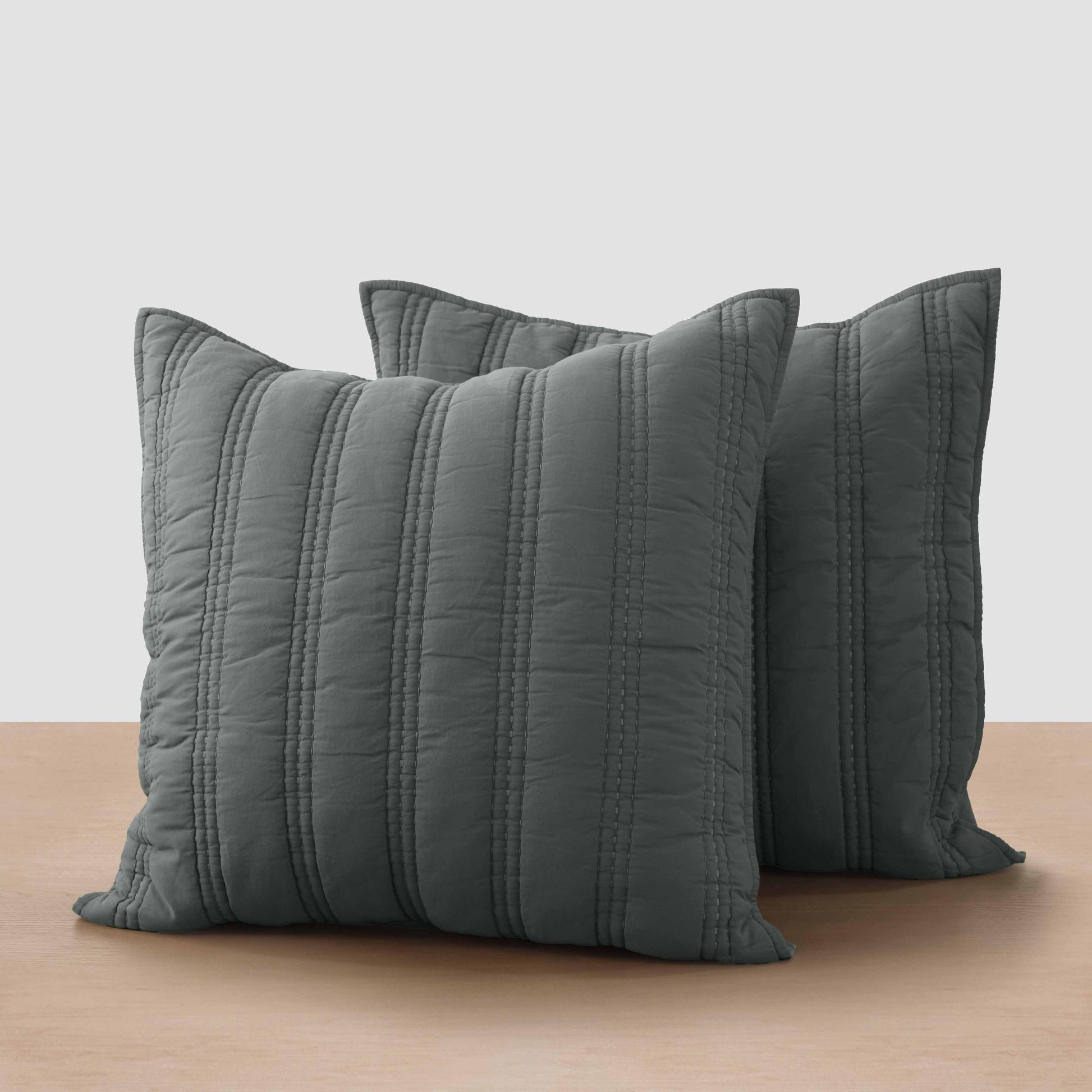 Organic Stonewashed Percale Channel Quilt Euro Shams