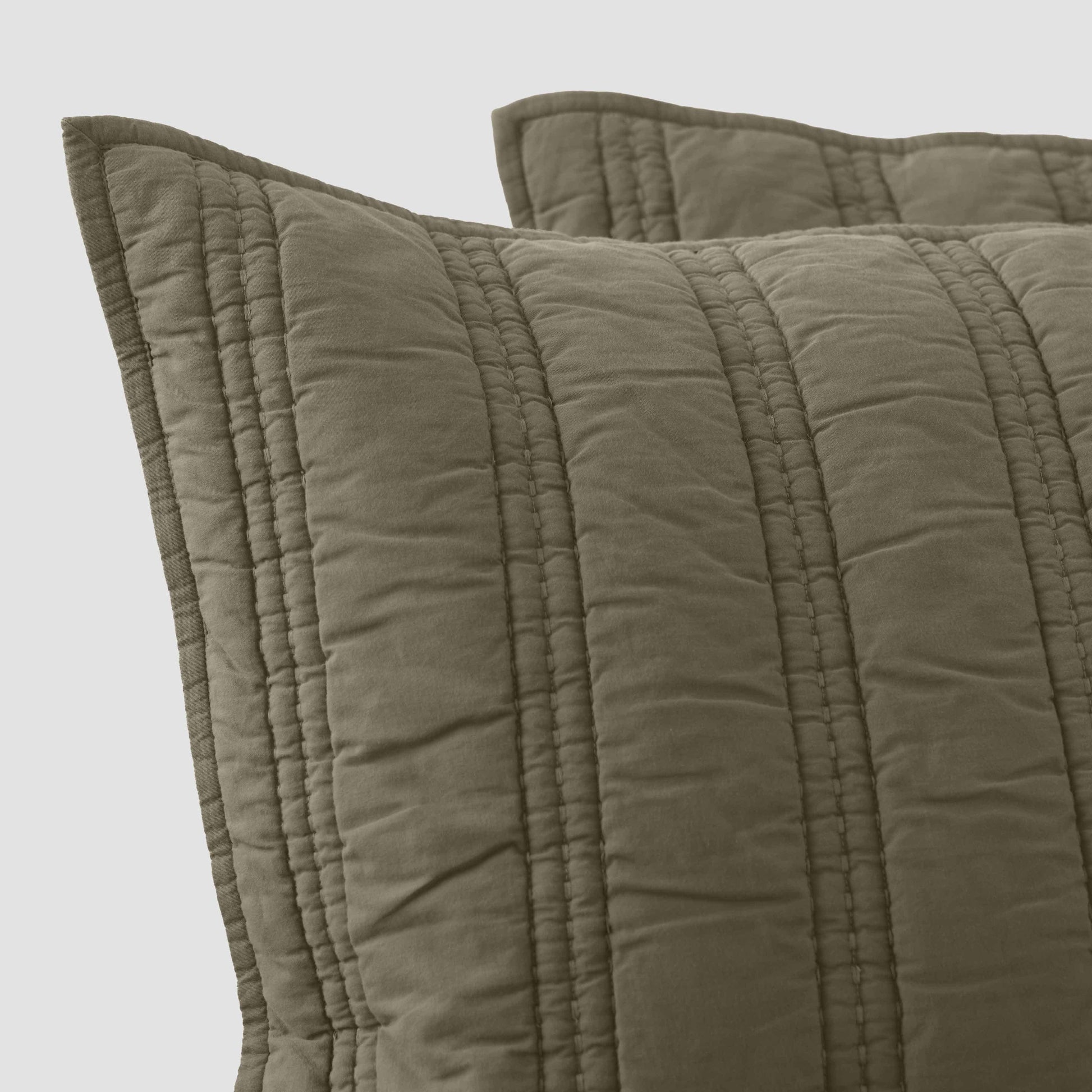 Organic Stonewashed Percale Channel Quilt Euro Shams