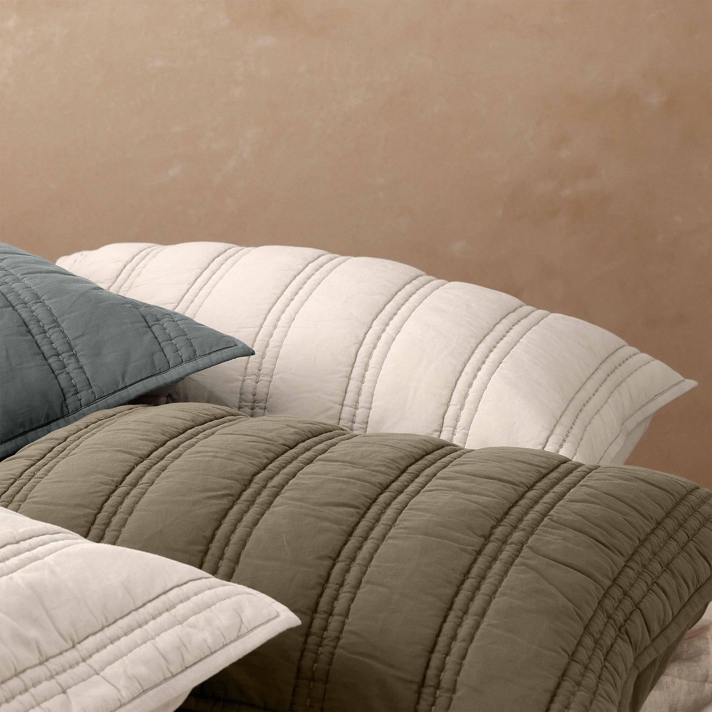 Organic Stonewashed Percale Channel Quilt Shams