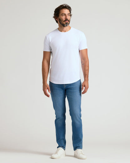 Optic White Pima Cotton Blend Curved Hem Crew