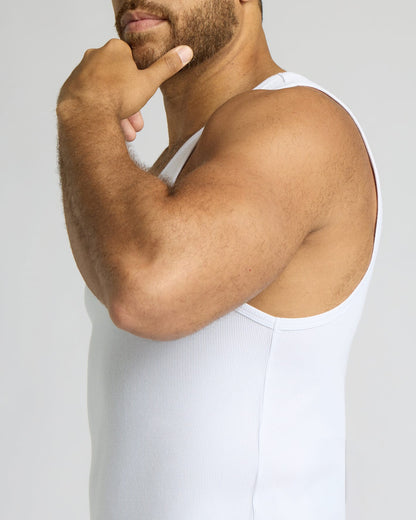 White Ribbed Curved Hem Tank