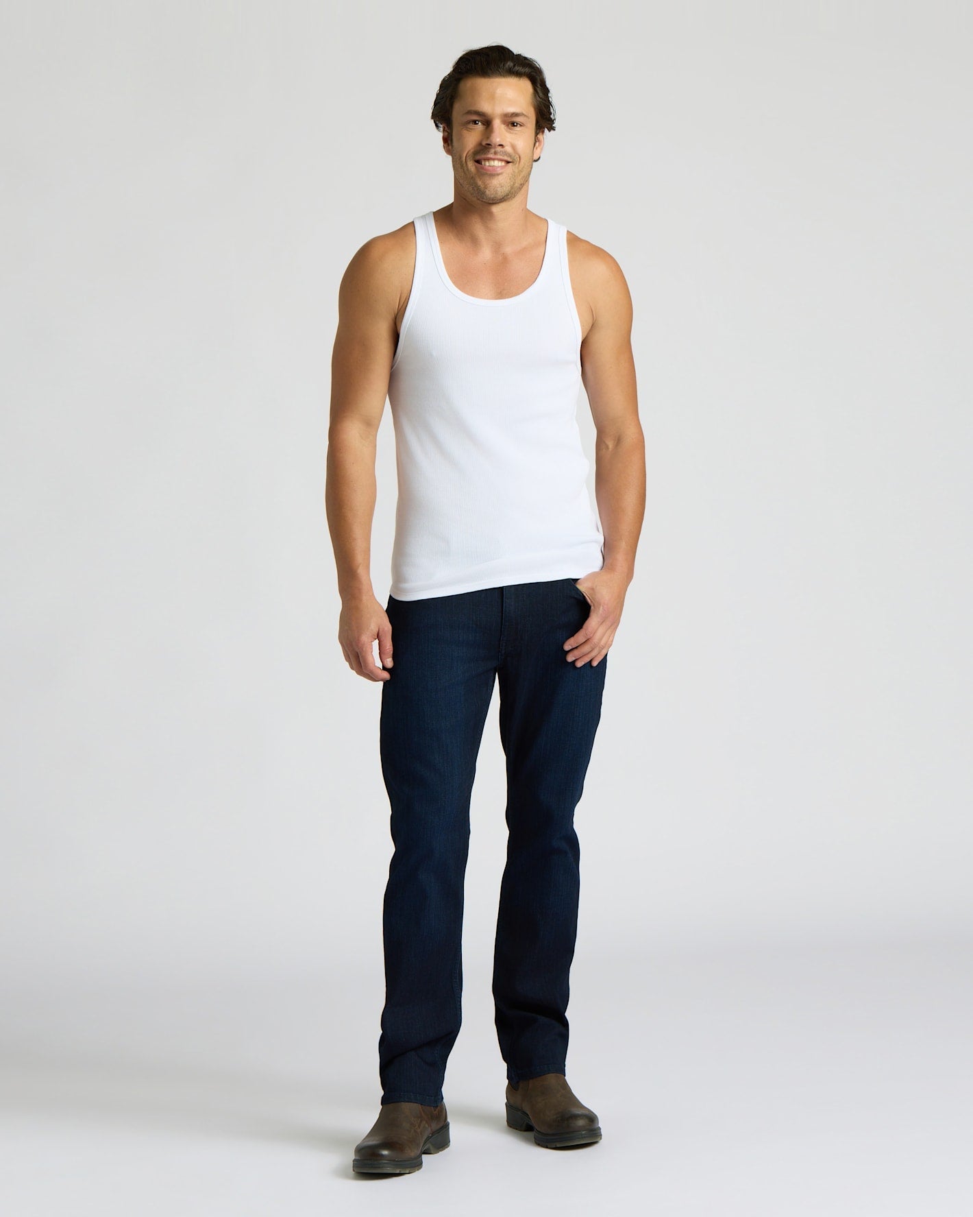 White Ribbed Curved Hem Tank