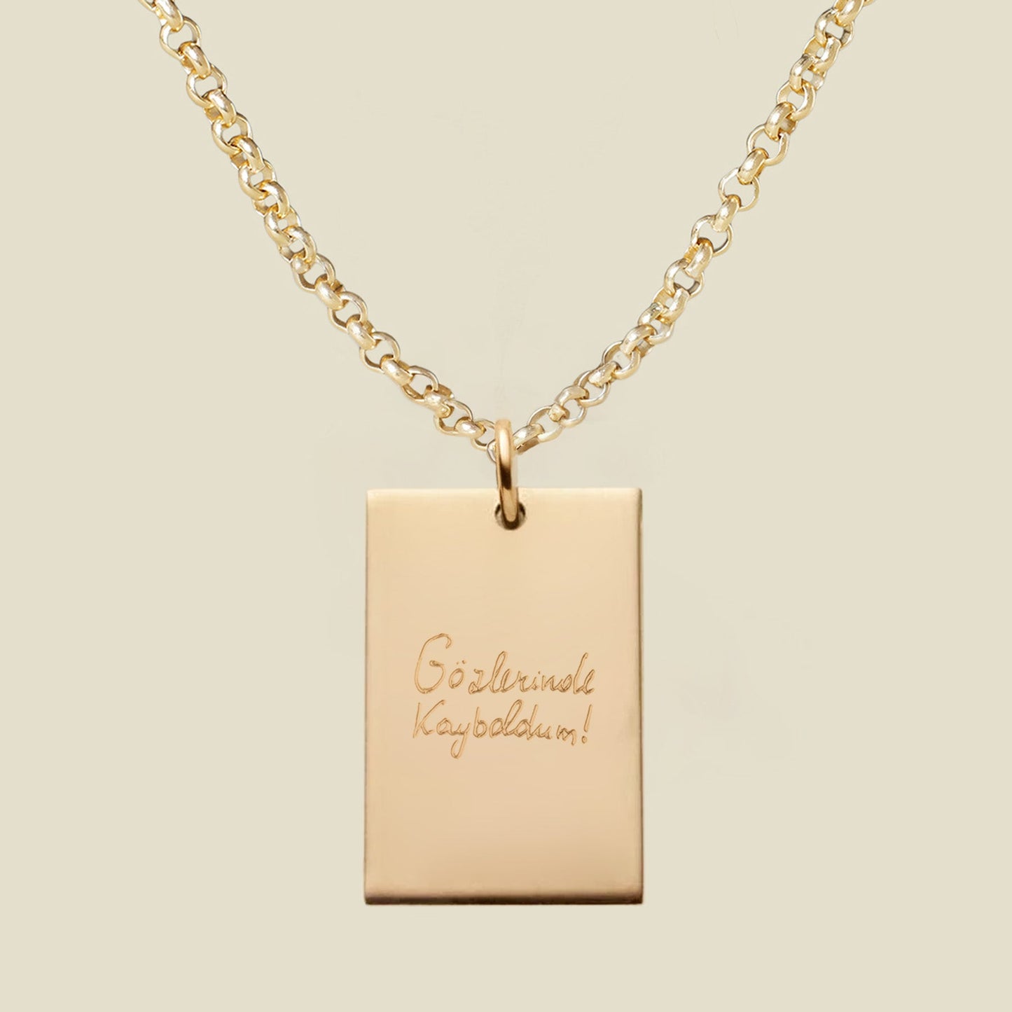 Engraved Handwriting Rolo Rectangle Necklace