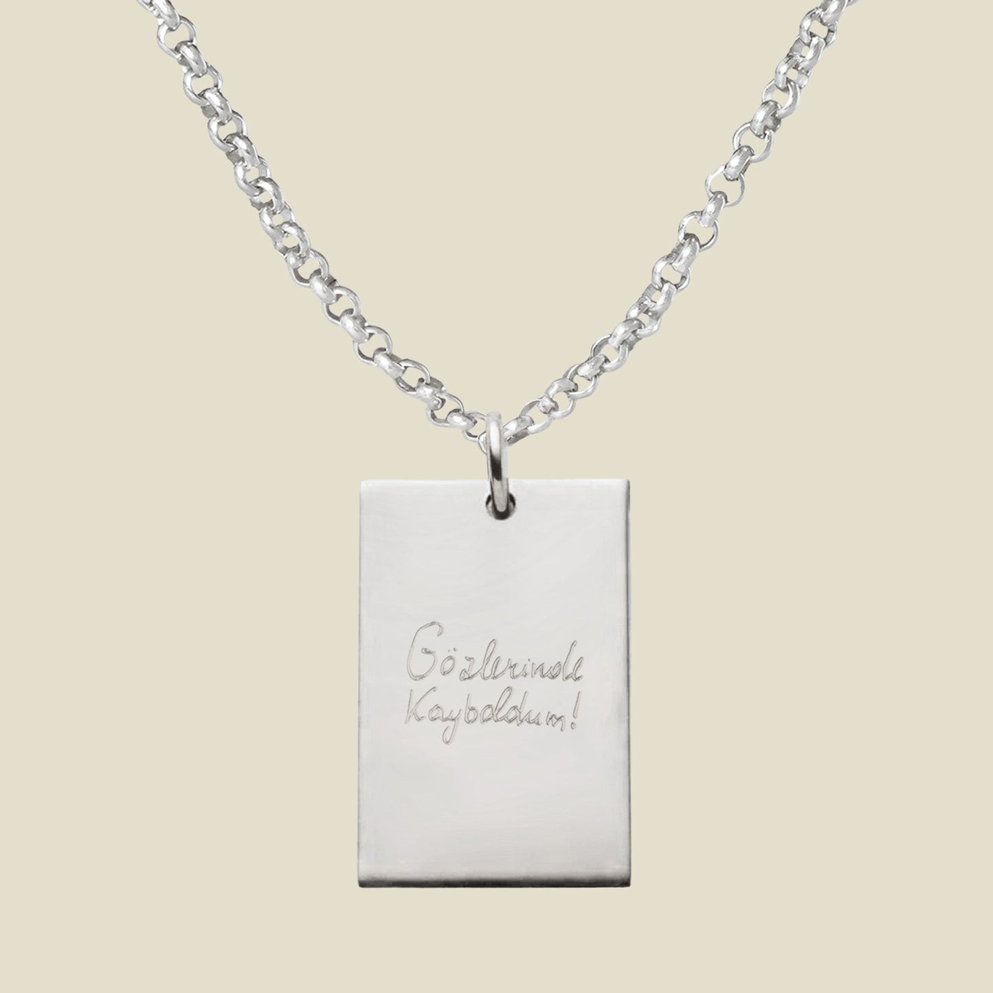 Engraved Handwriting Rolo Rectangle Necklace