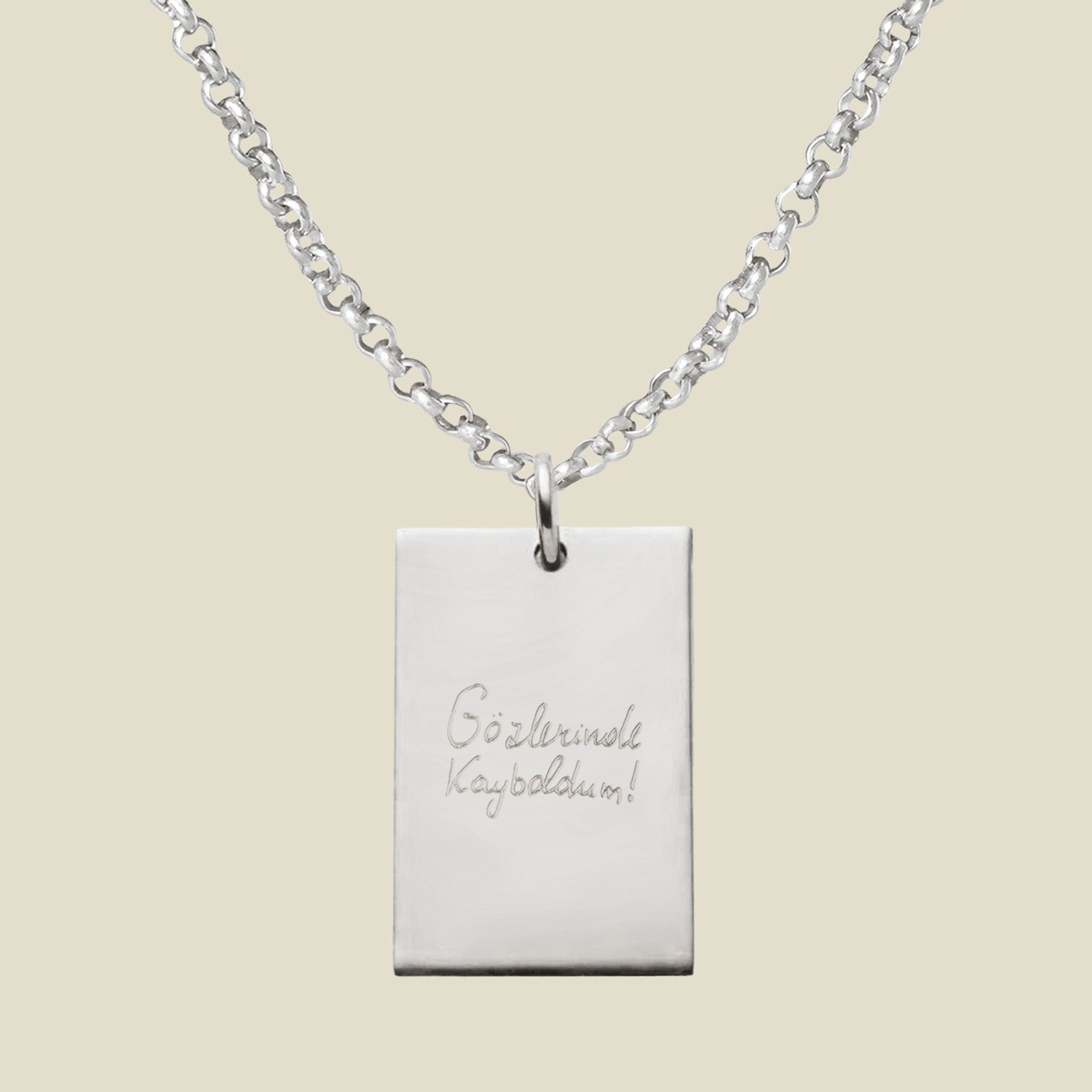 Engraved Handwriting Rolo Rectangle Necklace