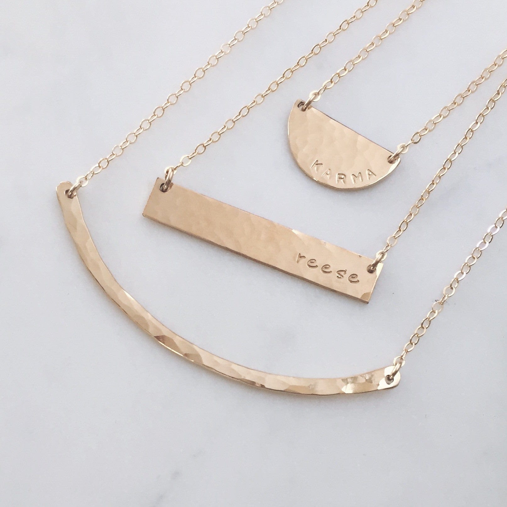 Hammered Half Moon Disc Necklace