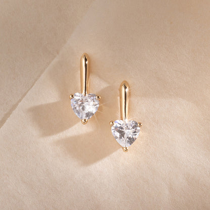 CZ Heart Drop Stud Earrings