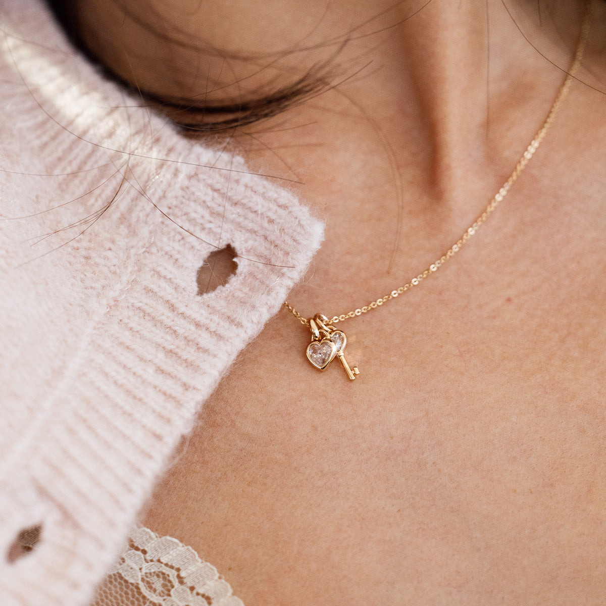 CZ Heart Key Charm