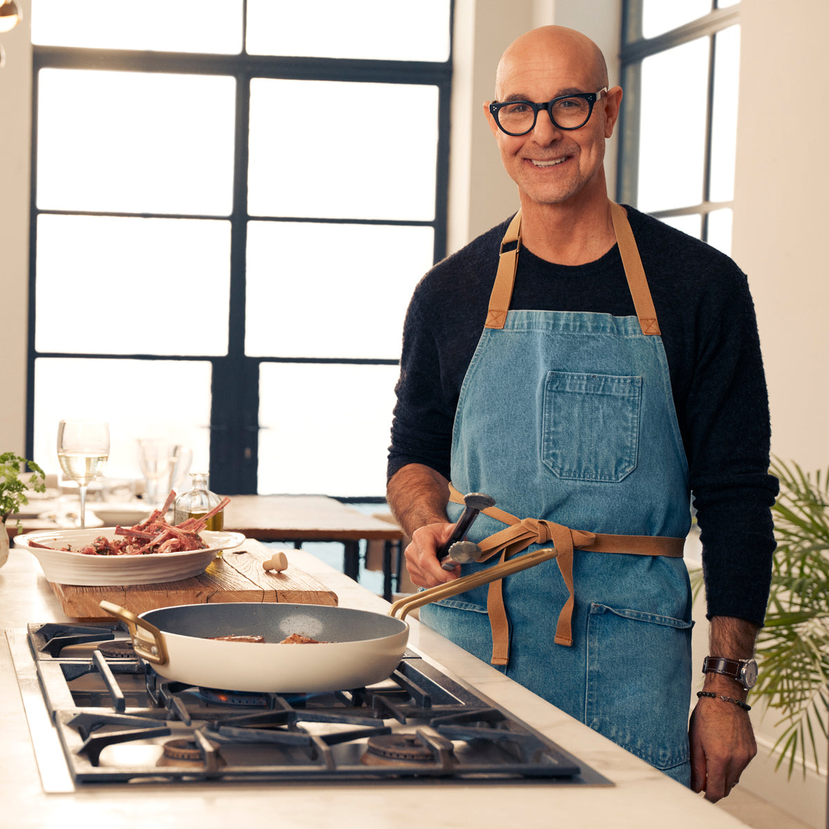 Stanley Tucci™ Ceramic Nonstick 12" Frypan with Lid | Carrara White