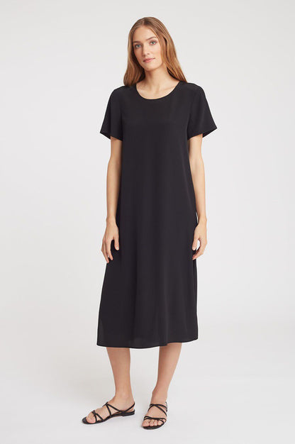 Silk Pleat-Back Tee Dress